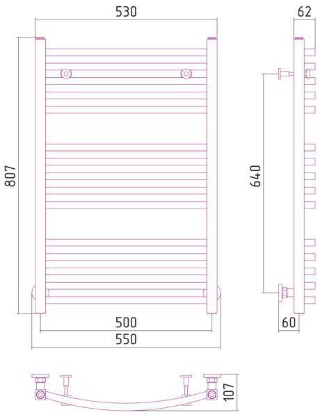 Полотенцесушитель водяной Сунержа Аркус 800x500