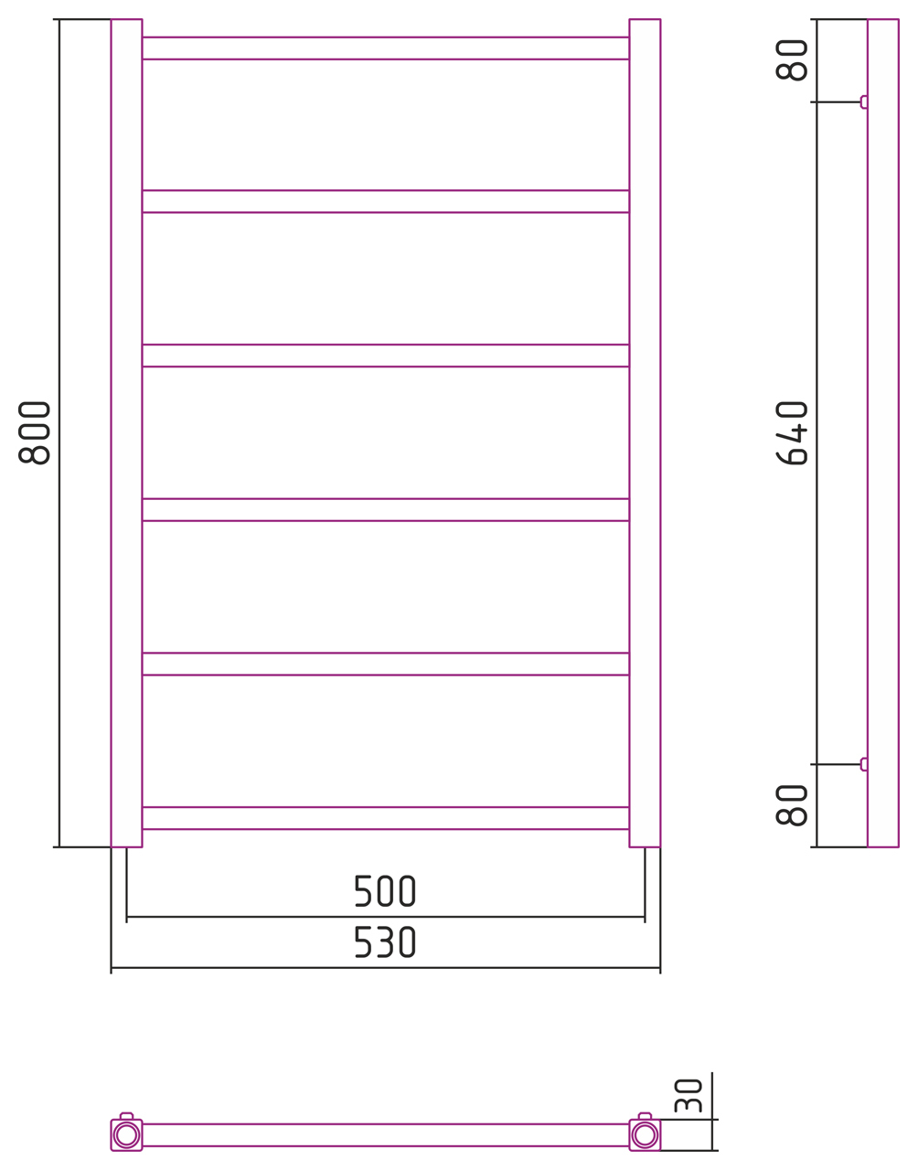 Полотенцесушитель комбинированный Сунержа Драгун-ПРОФИ 800x500